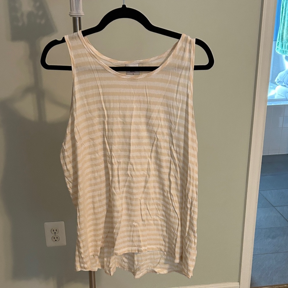 CAbi Beige and White Striped Tank Top